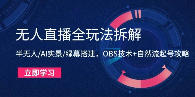 （14684期）无人直播全玩法拆解：半无人/AI实景/绿幕搭建，OBS技术+自然流起号攻略,速发云资源网
