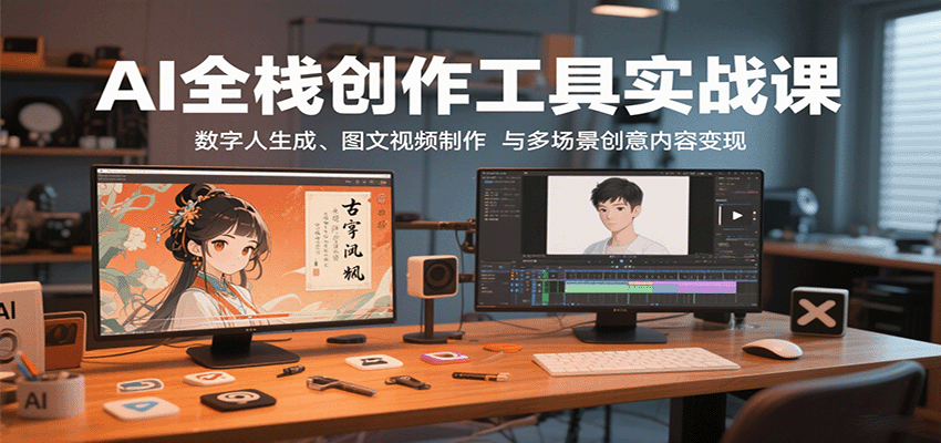 AI全栈创作工具实战课：数字人生成、图文视频制作与多场景创意内容变现,速发云资源网