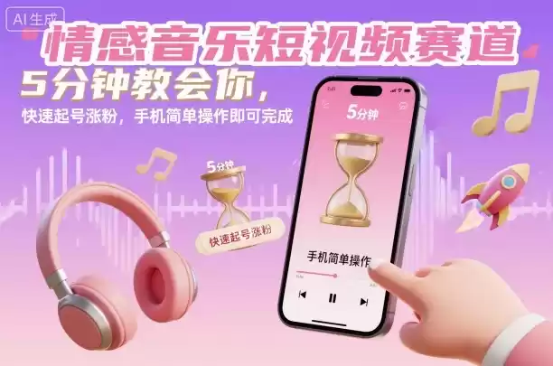 情感音乐短视频赛道，5分钟教会你，快速起号涨粉，手机简单操作即可完成,速发云资源网