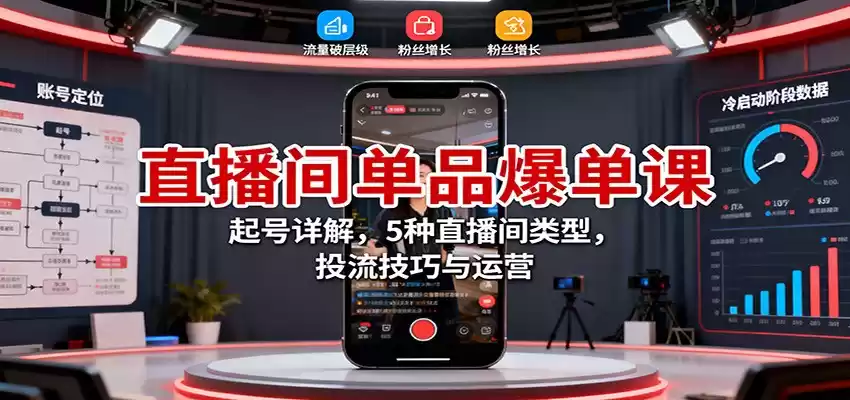 直播间单品爆单课：起号详解，5种直播间类型，投流技巧与运营,速发云资源网