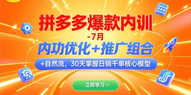 拼多多爆款内训-7月 内功优化+推广组合+自然流 30天掌握日销千单核心模型,速发云资源网