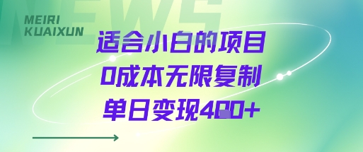 适合小白的项目0成本无限复制单日变现4张+,速发云资源网