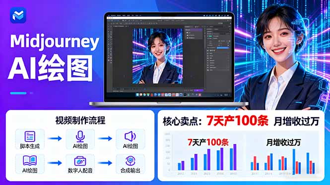 AI绘图照片开口说话视频制作：Midjourney+数字人，7天产100条月增收过万,速发云资源网