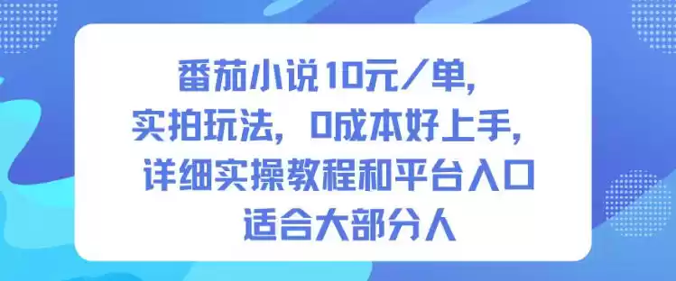 番茄小说10米每单，实拍玩法，0成本好上手，详细实操教程和平台入口适合大部分人,速发云资源网