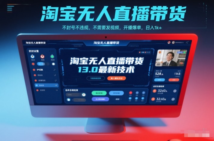 淘宝无人直播带货13.0最新技术，不封号不违规，不需要发视频，开播爆单，日入1k+【揭秘】,速发云资源网