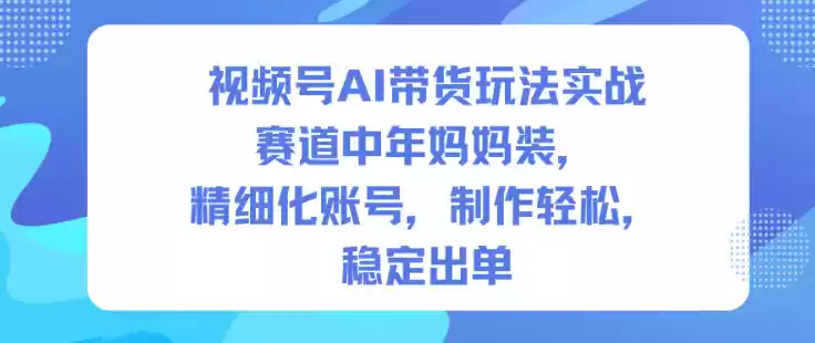 视频号AI带货玩法实战，赛道中年妈妈装，精细化账号，制作轻松，稳定出单,速发云资源网