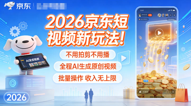 2026京东短视频新玩法！不用拍剪不用播，全程AI生成原创视频，批量操作收入无上限,速发云资源网