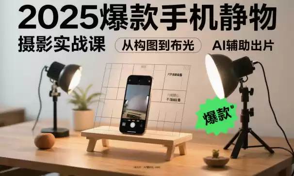 2025爆款手机静物摄影实战课，从构图到布光，不用贵设备，AI辅助出片,速发云资源网