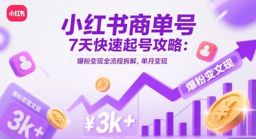 小红书商单号7天快速起号攻略：爆粉变现全流程拆解，单月变现3k+,速发云资源网