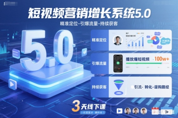 短视频营销增长系统5.0，精准定位-引爆流量-持续获客，3天线下课(音频+图片),速发云资源网