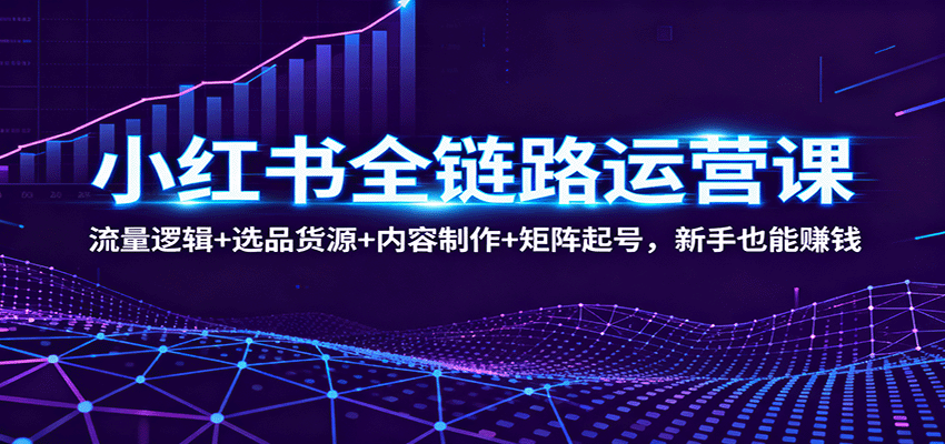 小红书全链路运营课：流量逻辑+选品货源+内容制作+矩阵起号，新手也能赚钱,速发云资源网