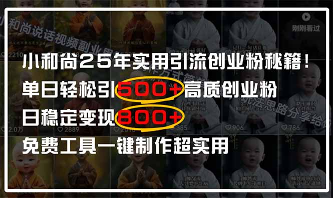 （14436期）小和尚2025年实用引流秘籍！单日轻松引500+高质量创业粉，日变现800+，...,速发云资源网
