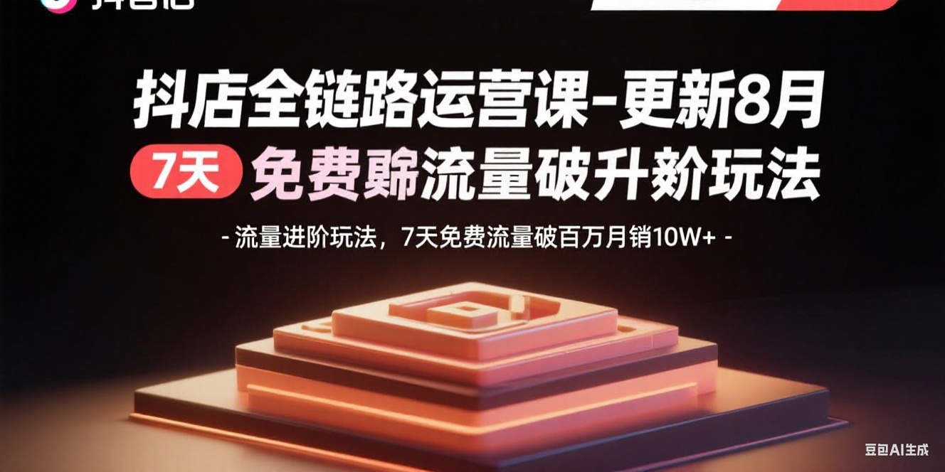 抖店全链路运营课-更新8月：流量进阶玩法，7天免费流量破百万月销10W+,速发云资源网