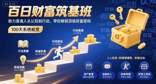 百日财富筑基班，助力普通人从认知到行动，带你解锁顶级财富密码,速发云资源网