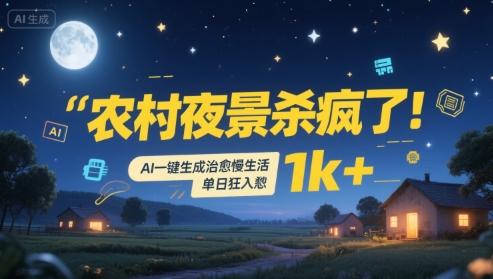 农村夜景杀疯了！AI一键生成治愈系慢生活，单日狂入1k+,速发云资源网