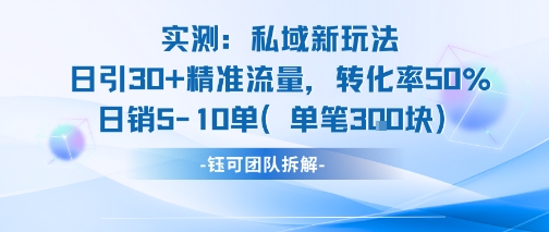 实测私域新玩法日引30加精准流量转化率50%日销5-10单每笔3张,速发云资源网
