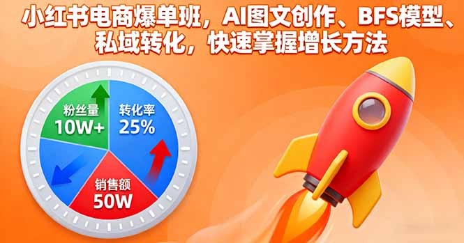 小红书电商爆单班，AI图文创作、BFS模型、私域转化，快速掌握增长方法,速发云资源网