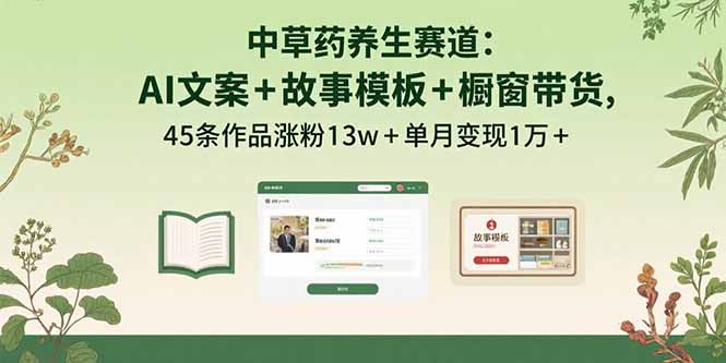 中草药养生赛道：AI文案+故事模板+橱带货，45条作品涨粉13w+单月变现1万+,速发云资源网
