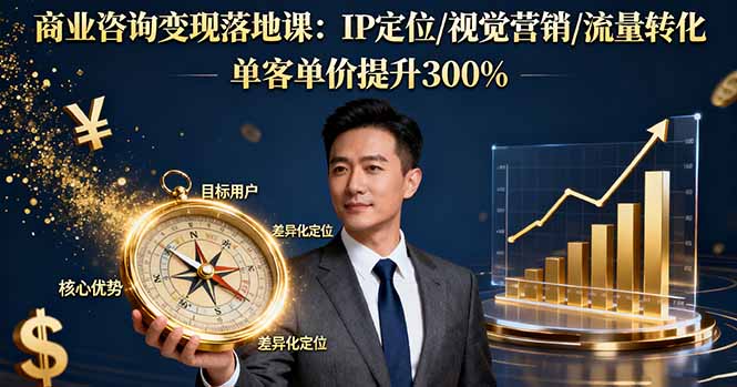 商业咨询变现落地课：IP定位/视觉营销/流量转化，单客单价提升300%,速发云资源网