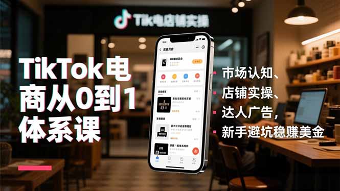 TikTok电商从0到1体系课，市场认知、店铺实操、达人广告，新手避坑稳赚美金,速发云资源网