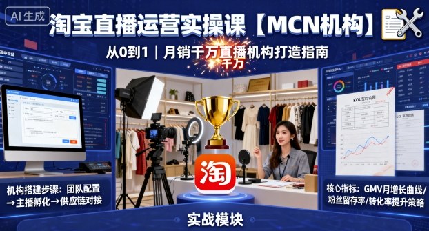 淘宝直播运营实操课【MCN机构】，从0到1做一家月销千W的直播机构,速发云资源网