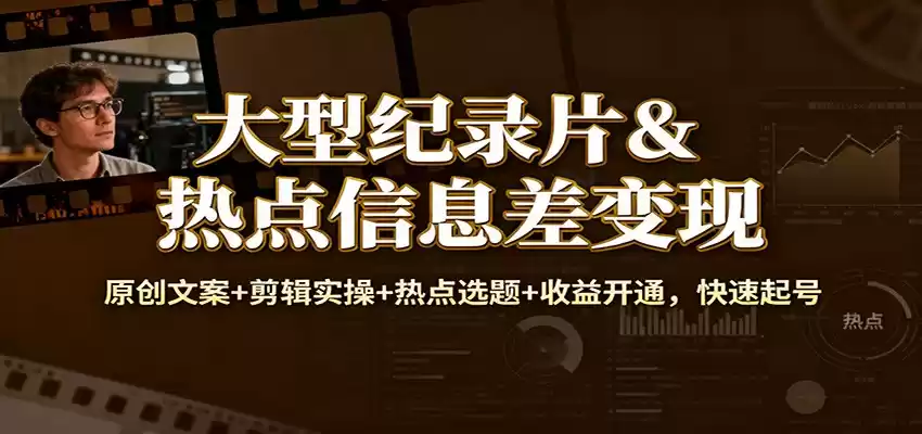大型纪录片&热点信息差变现：原创文案+剪辑实操+热点选题+收益开通，快速起号,速发云资源网