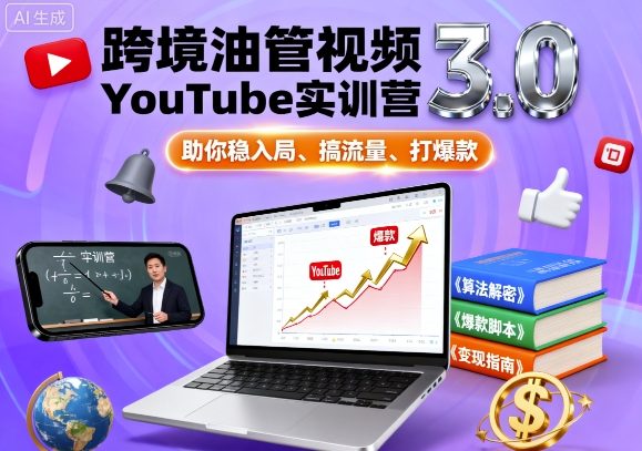 跨境油管视频YouTube实训营3.0，助你稳入局、搞流量、打爆款,速发云资源网