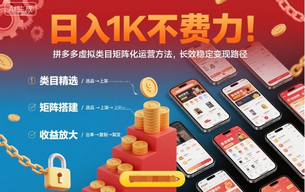 日入1K不费力！拼多多虚拟类目矩阵化运营方法，长效稳定变现路径,速发云资源网