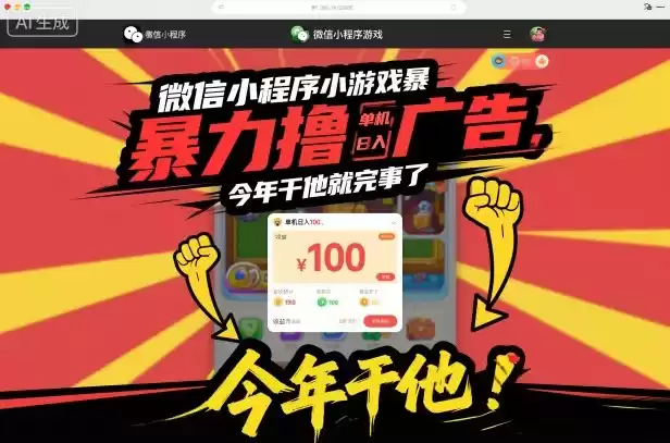 微信小程序小游戏暴力撸广告，单机日入100，今年干他就完事了,速发云资源网