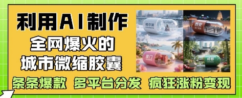 利用AI制作全网爆火的城市微缩胶囊，条条爆款， 多平台分发，疯狂涨粉变现,速发云资源网