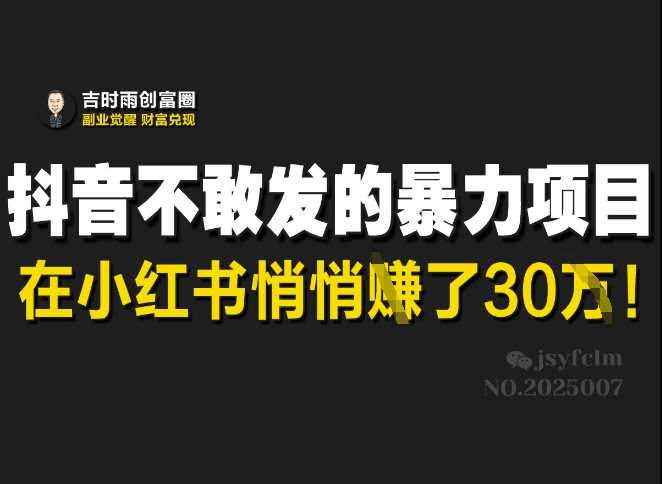 抖音不敢发的暴利项目，在小红书悄悄挣了30W,速发云资源网