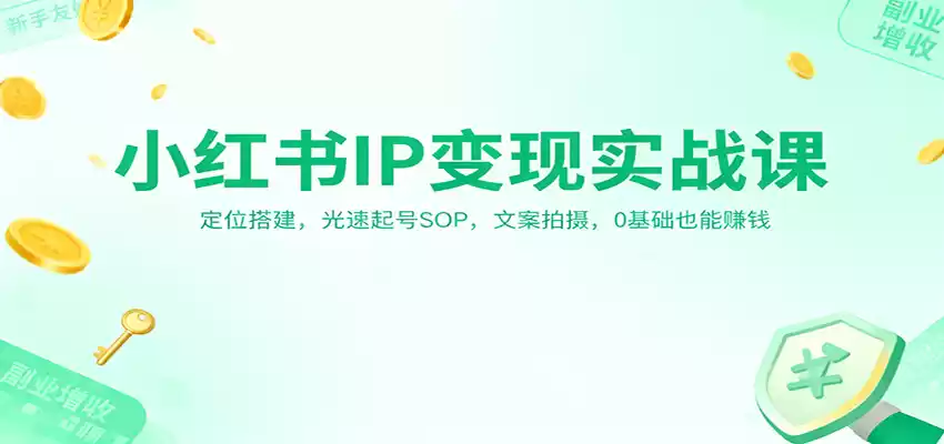 小红书IP变现实战课：定位搭建，光速起号SOP，文案拍摄，0基础也能赚钱,速发云资源网
