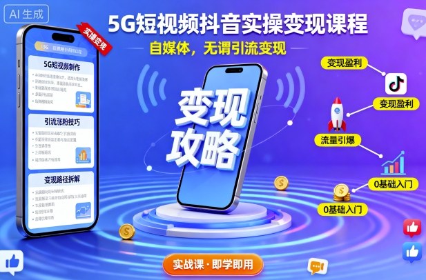 5G短视频抖音实操变现课程，自媒体，无谓引流变现,速发云资源网