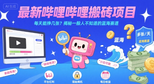 最新哔哩哔哩上B站搬砖项目，每天能挣几张？揭秘一般人不知道的蓝海赛道,速发云资源网