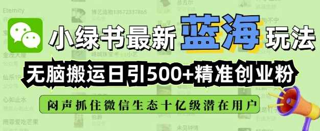 小绿书无脑搬运引流，全自动日引500精准创业粉，微信生态内又一个闷声发财的机会,速发云资源网