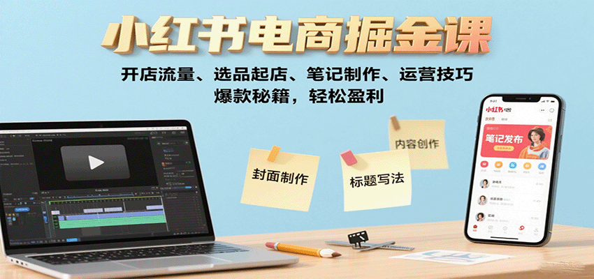 小红书电商掘金课：开店流量、选品起店、笔记制作、运营技巧，爆款秘籍，轻松盈利,速发云资源网