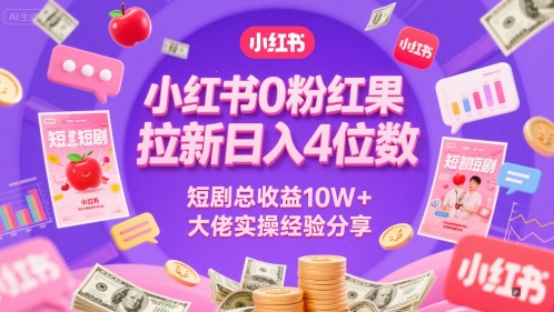 小红书0粉红果短剧拉新日入4位，数短剧总收益10W+大佬实操经验分享,速发云资源网