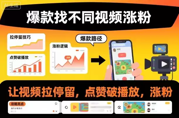 爆款找不同视频涨粉，让视频拉停留，实现点赞，破播放，涨粉,速发云资源网