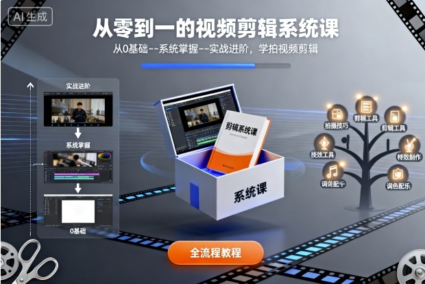 从零到一的视频剪辑系统课，从0基础–系统掌握–实战进阶，学拍视频剪辑,速发云资源网