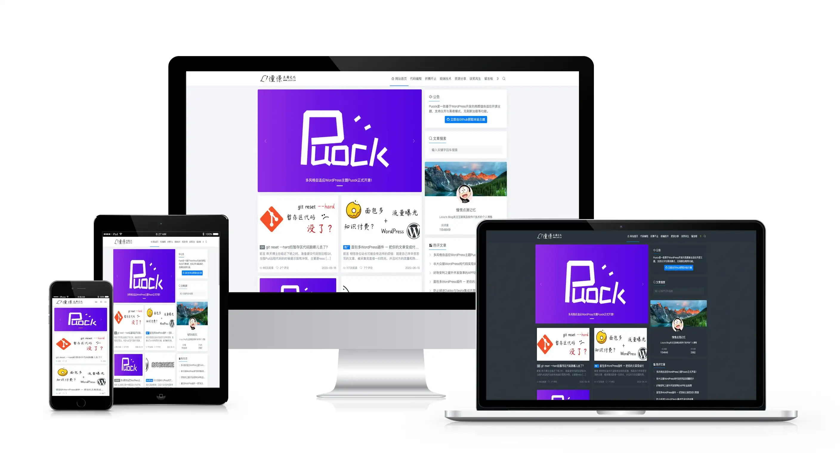Puock基于WordPress开发的高颜值的自适应主题 支持白天与黑夜模式v2.8.4,速发云资源网