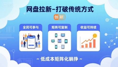 网盘拉新-打破传统方式，低成本矩阵化躺挣，全民可参与、矩阵可复制、收益可持续【揭秘】,速发云资源网