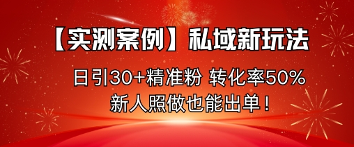 【实测案例】私域新玩法，日引30+精准粉，转化率50%，新人照做也能出单！,速发云资源网