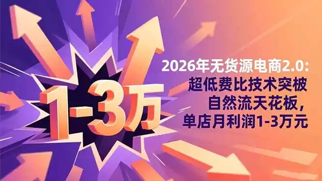 2026年无货源电商2.0【更新】：超低费比技术突破自然流天花板，单店月利润1-3万元,速发云资源网