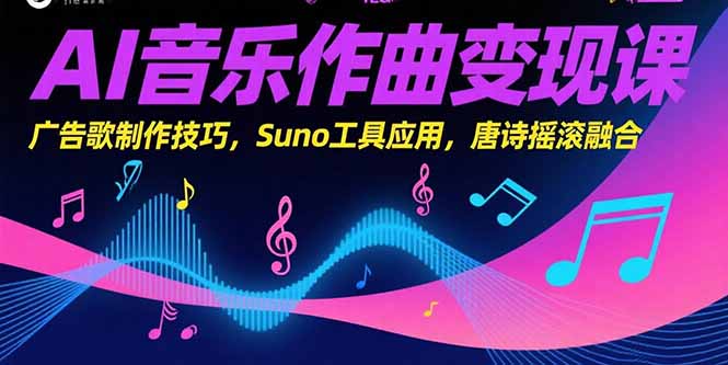 AI音乐作曲变现课，广告歌制作技巧，Suno工具应用，唐诗摇滚融合,速发云资源网