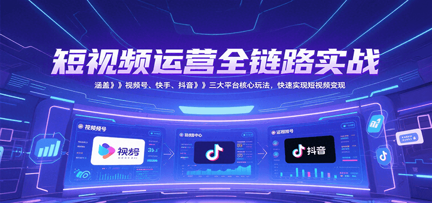 短视频运营全链路实战，涵盖视频号、快手、抖音三大平台核心玩法，快速实现变现！,速发云资源网