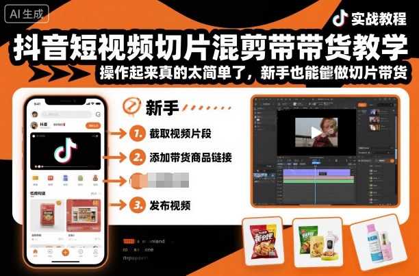 抖音短视频切片混剪带货教学，操作起来真的太简单了，新手也能做切片带货,速发云资源网