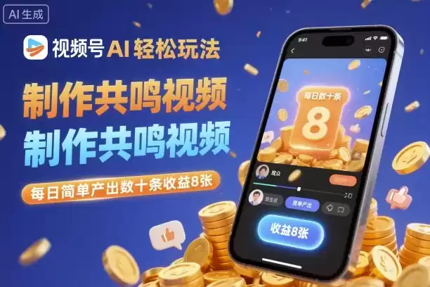 视频号AI轻松玩法，制作共鸣视频，每日简单产出数十条收益8张,速发云资源网