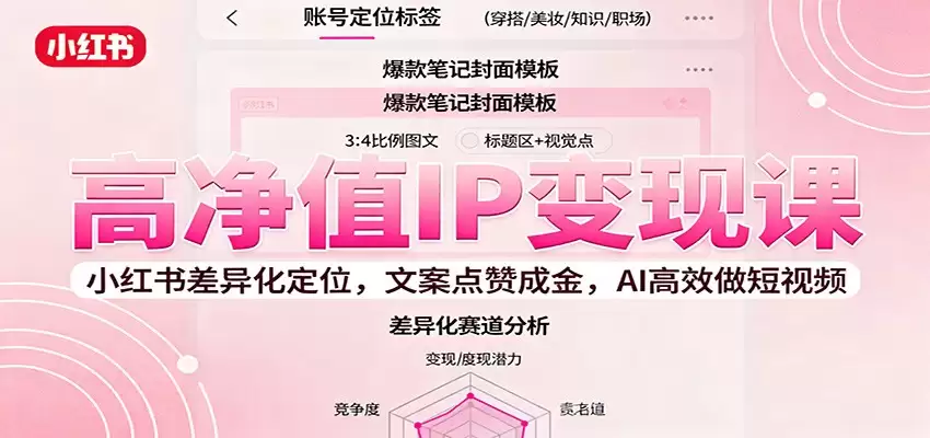 高净值IP变现课：小红书差异化定位，文案点赞成金， AI高效做短视频,速发云资源网