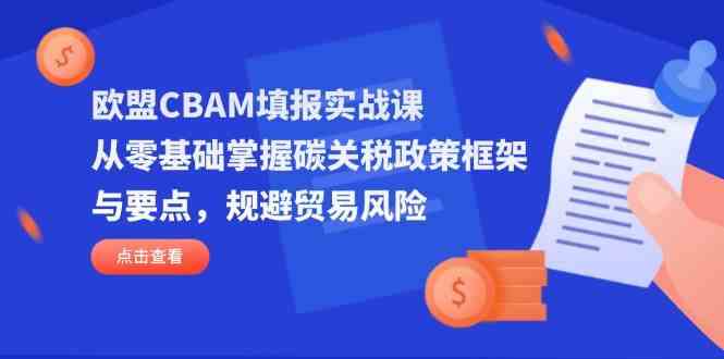欧盟CBAM填报实战课，从零基础掌握碳关税政策框架与要点，规避贸易风险,速发云资源网