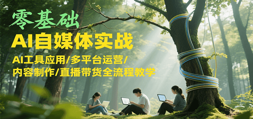 零基础AI自媒体实战，AI工具应用/多平台运营/内容制作/直播带货全流程教学,速发云资源网